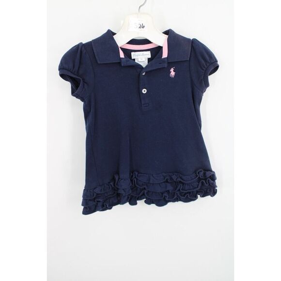 RALPH LAUREN Size 9m Girls Polo Shirt DRESS Cupcake Ruffle Hem Navy Blue - Picture 1 of 8